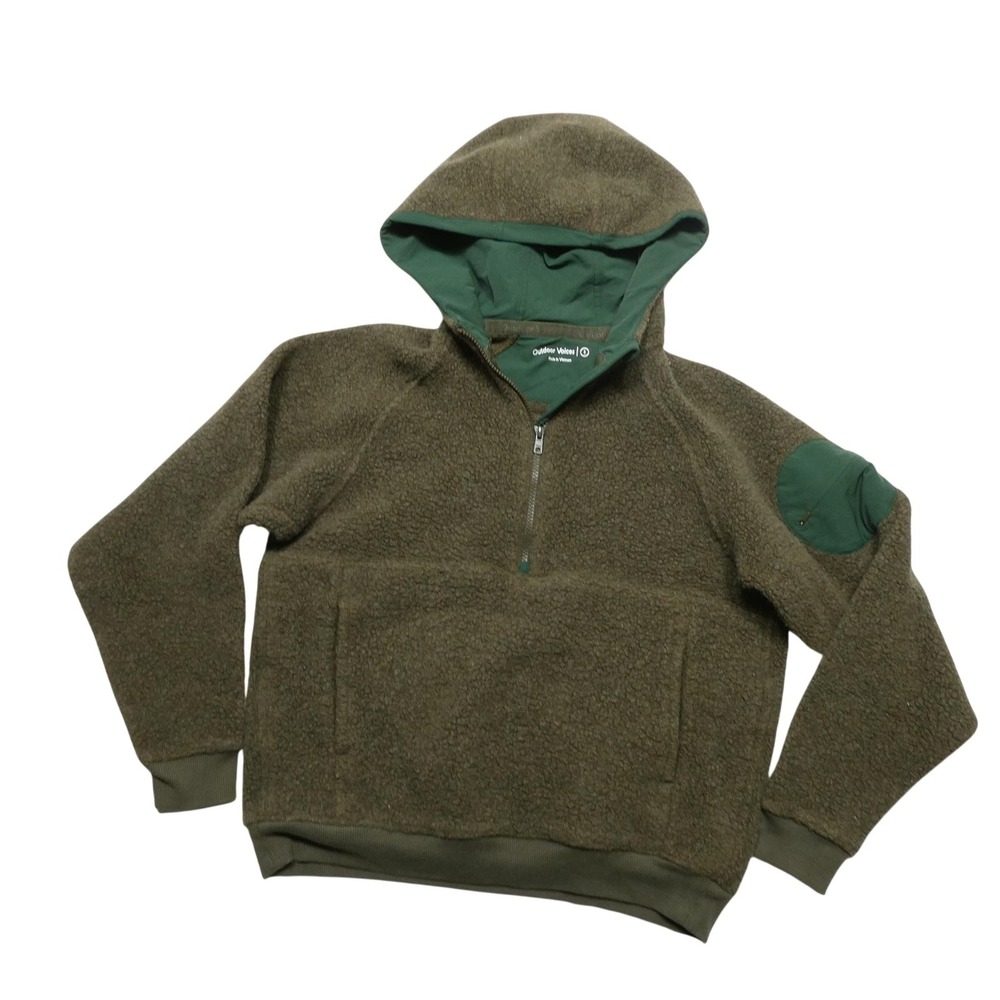 Outdoor Voices Jacket Hoodie Womens Small Green Wool Fleece 1/2 Zip Anorak